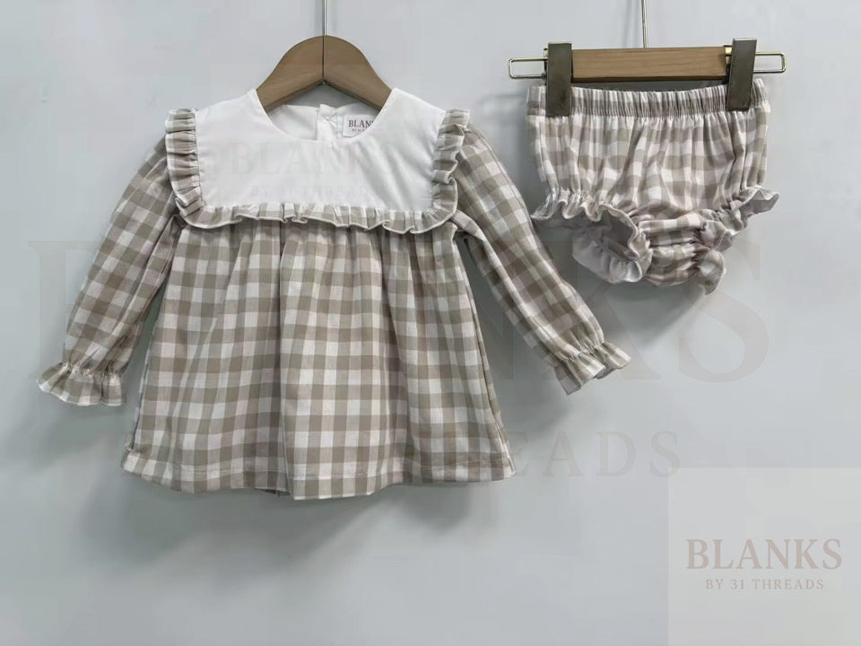 RTS! Girls Khaki Gingham Diaper Set