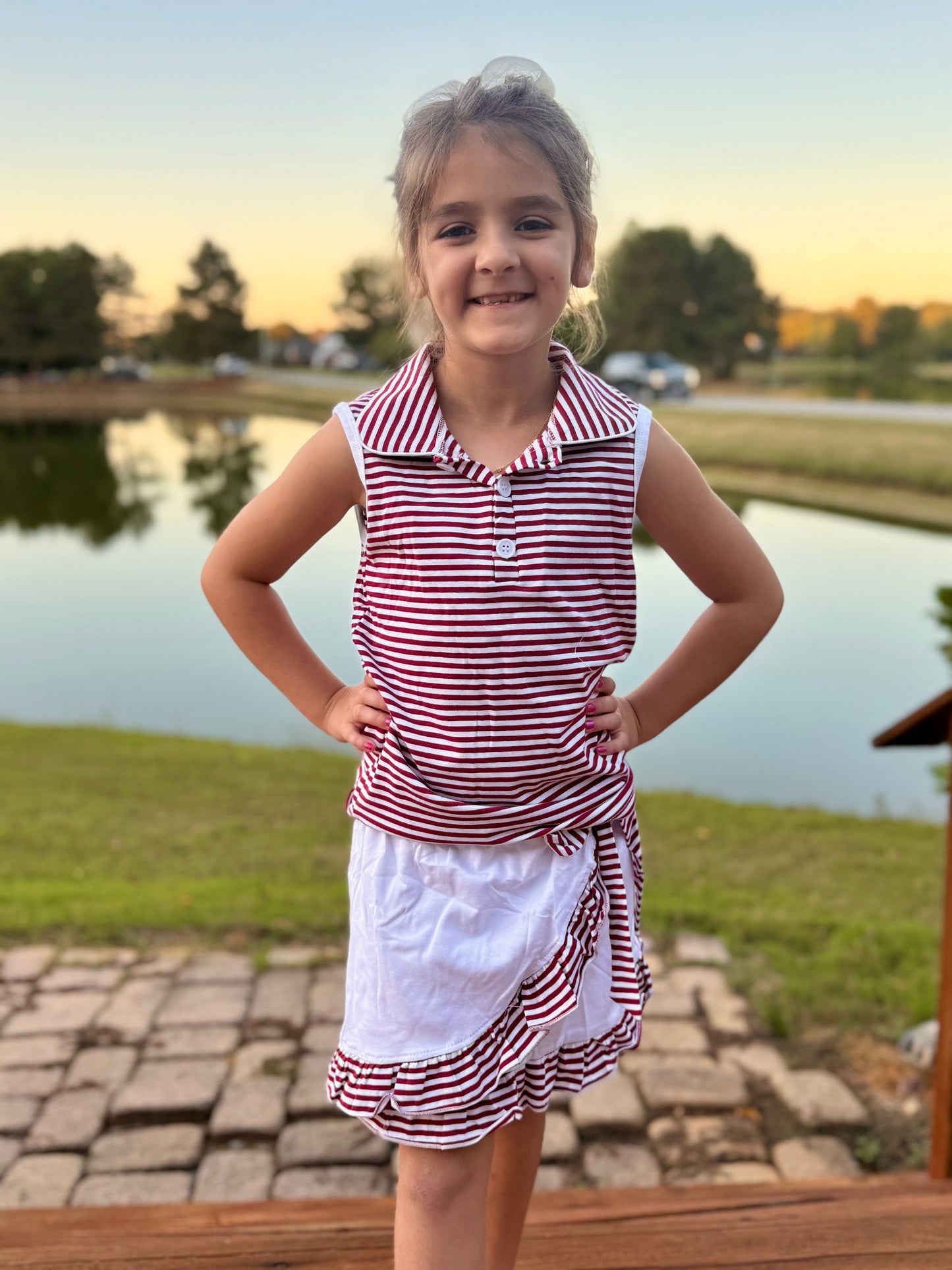 Girls Stripe Polo Skort Set
