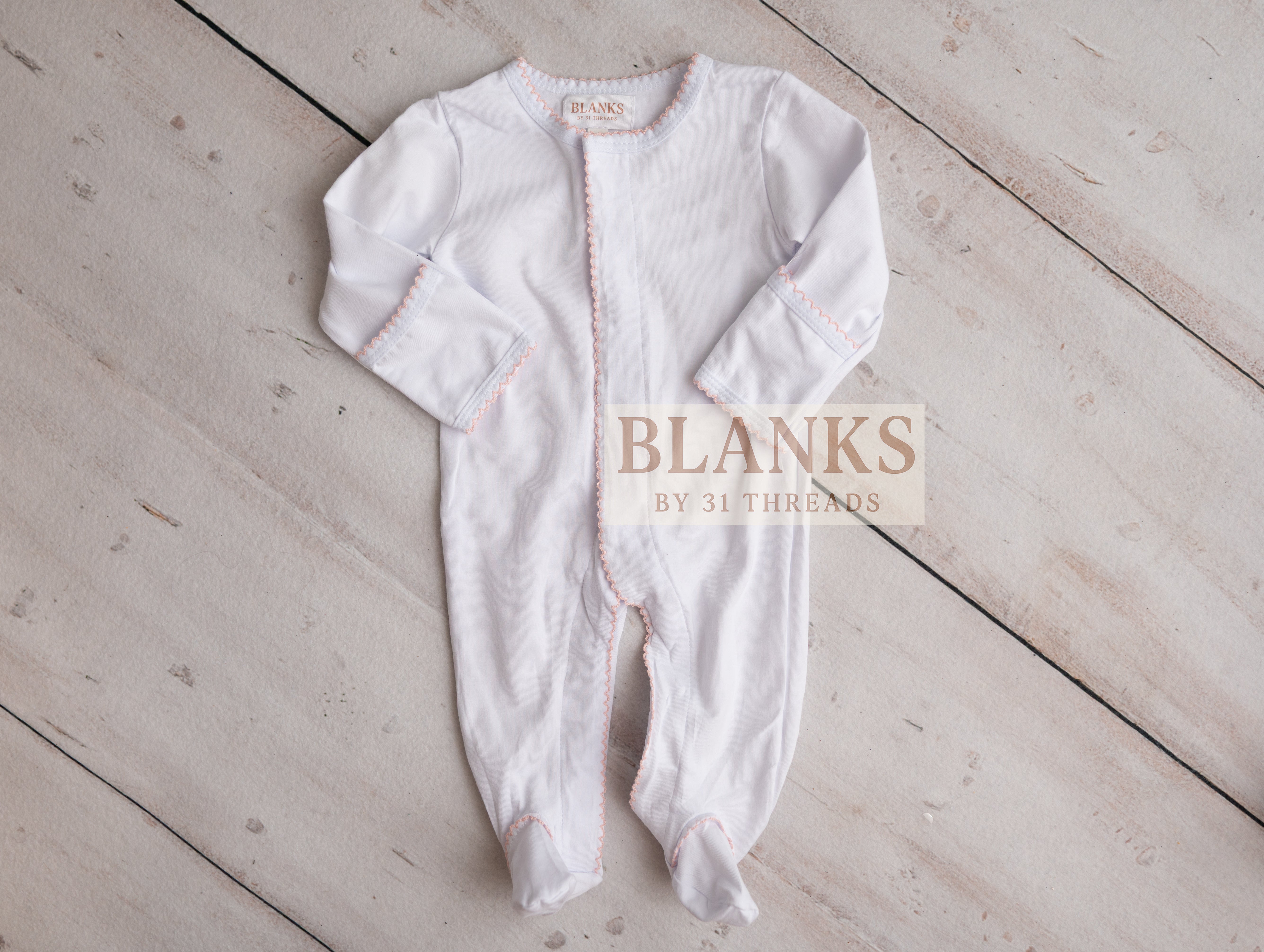 Basketweave Baby Footie - White Picot Trim