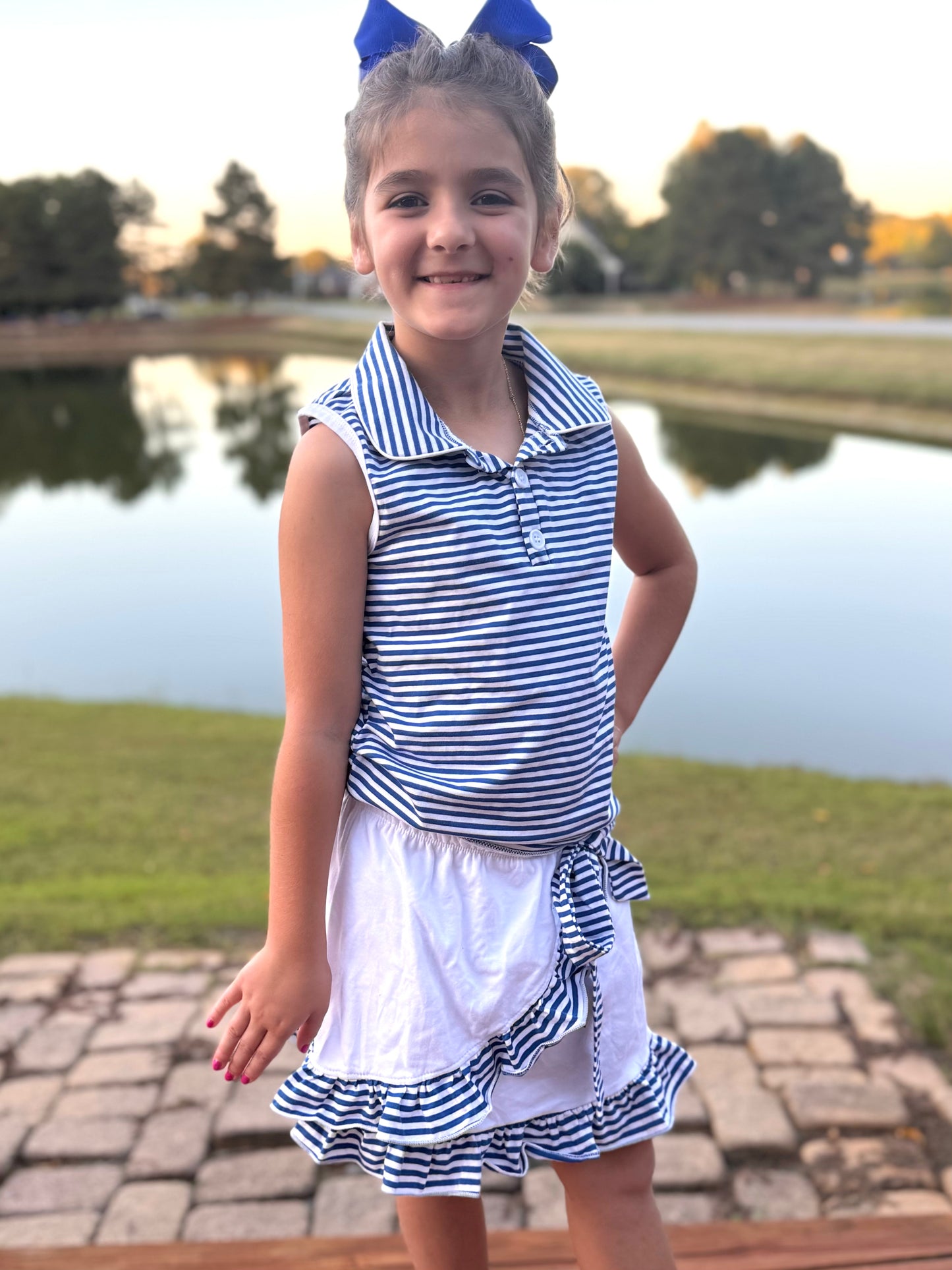 Girls Stripe Polo Skort Set