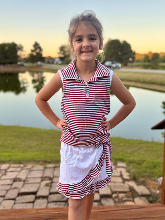 Girls Stripe Polo Skort Set