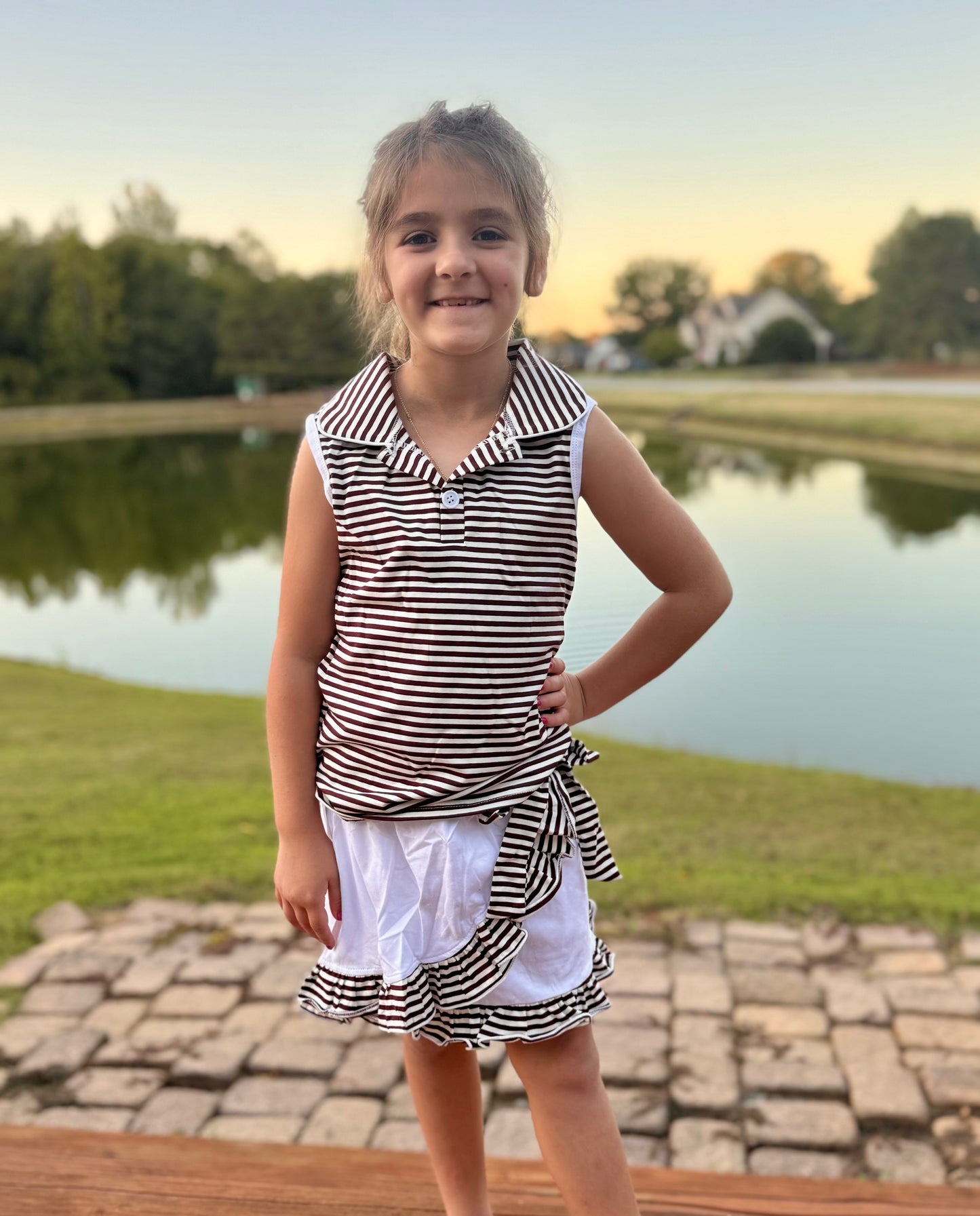 Girls Stripe Polo Skort Set