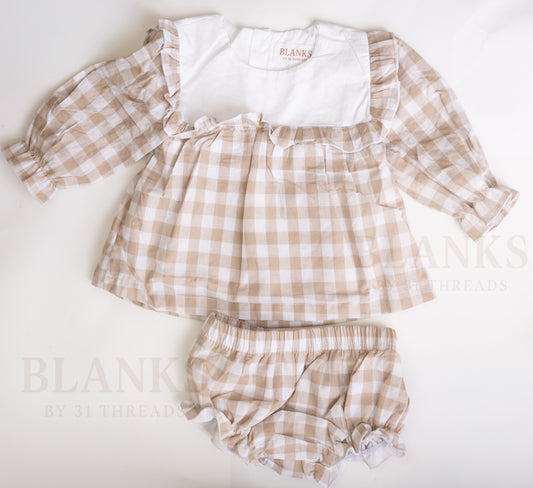 RTS! Girls Khaki Gingham Diaper Set